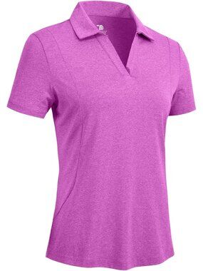 Women's  Deep Rose Golf Shirts Short Sleeve Dry Fit V Neck Collared Tennis TopsR